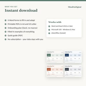 Sjablonen voor functioneringsgesprekken en onboarding van medewerkers in het Engels | Prestatiebeoordeling, onboarding, checklist | Word, Excel, A4 en US Letter afbeelding 5