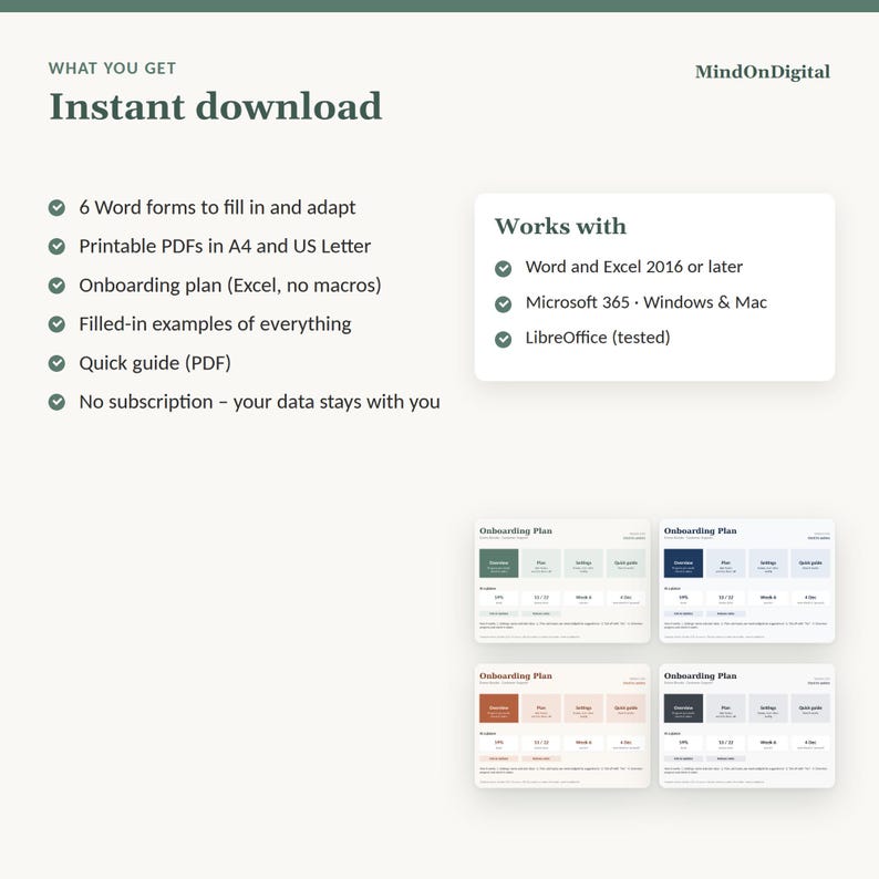 Sjablonen voor functioneringsgesprekken en onboarding van medewerkers in het Engels | Prestatiebeoordeling, onboarding, checklist | Word, Excel, A4 en US Letter afbeelding 5