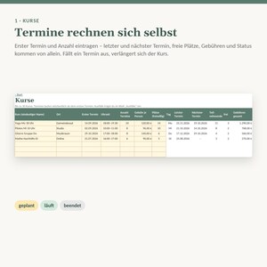Anwesenheitsliste Excel für Kurse | Kursverwaltung, Teilnehmerliste, Kursgebühren bezahlt/offen | Kursleiter Yoga, Musik, Nachhilfe Bild 3
