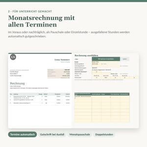 Excel-sjabloonset voor muziekdocenten en -begeleiders | Factuursjabloon § 19 UStG + Lesplanner | Windows & Mac afbeelding 4
