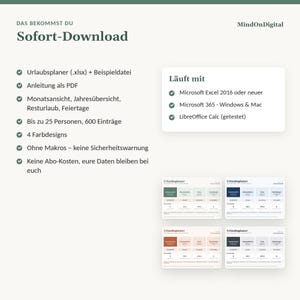 Vacation Planner 2027 Excel for Teams | Public Holidays in all 16 German States | Remaining Vacation Days, Half Days | No Macros Required image 5