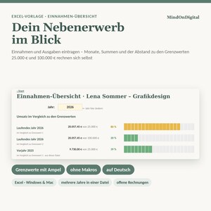 Excel Template Set for Self-Employed Part-Time Jobs | Invoice Template for Small Businesses + Income Overview with Thresholds | Windows & Mac image 3