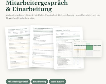 Mitarbeitergespräch Vorlage Word & PDF | Einarbeitungsplan Excel, Checkliste Einarbeitung | Gesprächsleitfaden, Zielvereinbarung