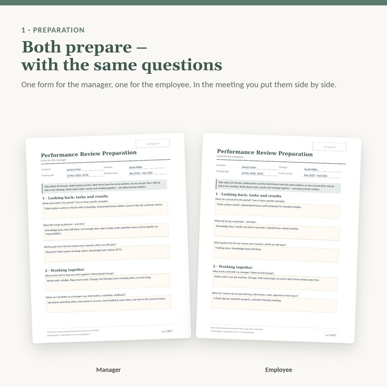 Sjablonen voor functioneringsgesprekken en onboarding van medewerkers in het Engels | Prestatiebeoordeling, onboarding, checklist | Word, Excel, A4 en US Letter afbeelding 2