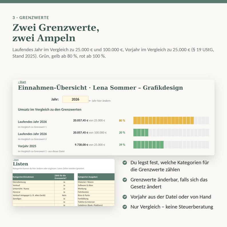 Excel Template Set for Self-Employed Part-Time Jobs | Invoice Template for Small Businesses + Income Overview with Thresholds | Windows & Mac image 5