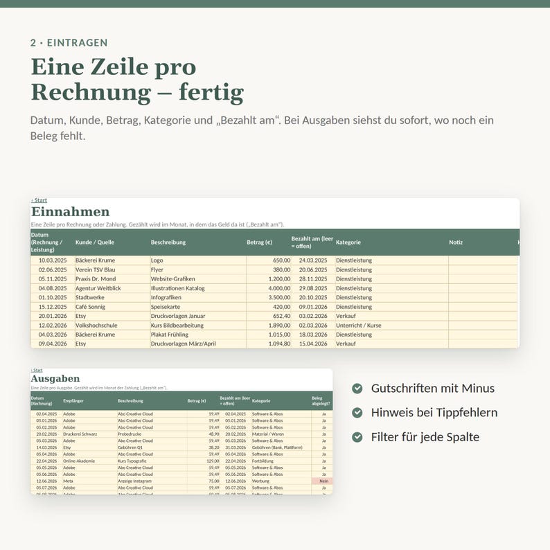 Einnahmen-Übersicht Excel Kleinunternehmer Paragraf 19 UStG | Grenzwerte 25000 und 100000 Euro mit Ampel | Nebenerwerb, ohne Makros Bild 3