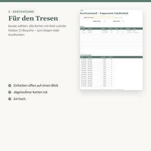 10er Karte Vorlage Excel | Zehnerkarte und Gutschein Vorlage verwalten, Restguthaben, Kartenstand | Yoga Studio, Kursleiter, ohne Makros Bild 4