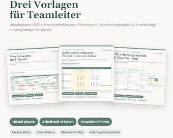 以下が含まれることがあります： MindOnDigitalによるチームリーダー向けデジタルテンプレートセット。2027年の休暇プランナー、勤怠管理シート、従業員面談およびオンボーディング用のリーダーシップキットの3つのドキュメントが含まれており、クリーンでプロフェッショナルなレイアウトで構成されています。