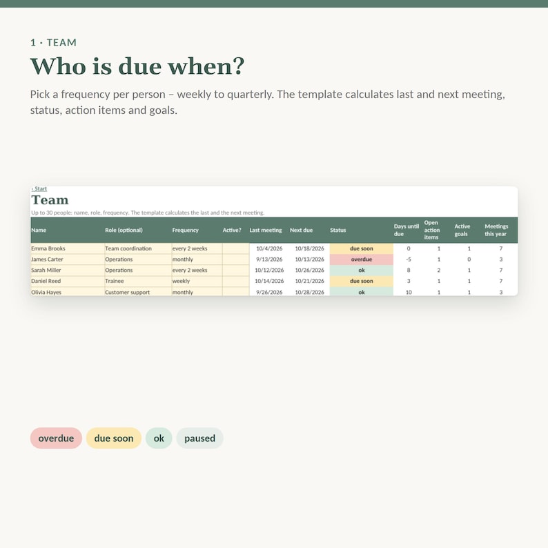 One on One Meeting Template for Managers | Excel Tracker for 1:1 Check-ins, Action Items and Goals | Team Leader, No Macros image 2