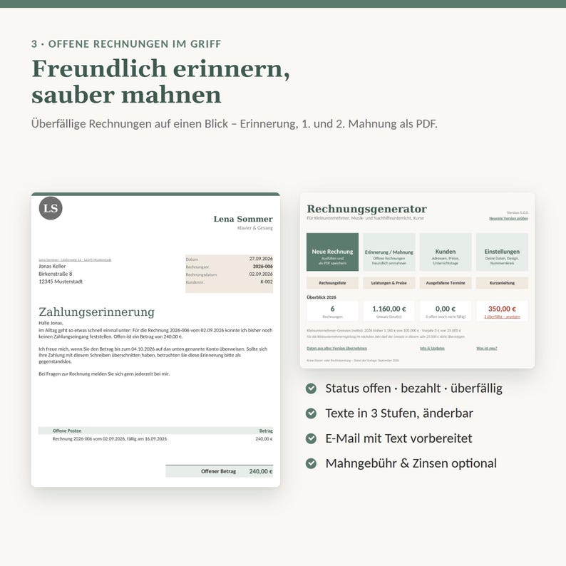 Excel Template Set for Self-Employed Part-Time Jobs | Invoice Template for Small Businesses + Income Overview with Thresholds | Windows & Mac image 4