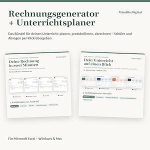 Excel-sjabloonset voor muziekdocenten en -begeleiders | Factuursjabloon § 19 UStG + Lesplanner | Windows & Mac afbeelding 1