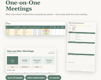 Sjabloon voor een-op-een-gesprekken in Excel (Engelstalig) | Sjabloon voor een-op-een-gesprekken voor teamleiders | Openstaande kwesties, doelen