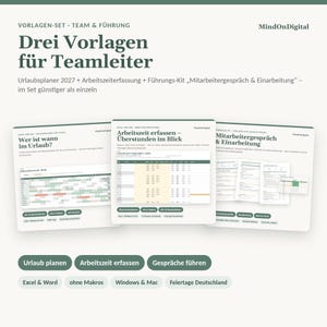 Conjunto de plantillas de Excel y Word para líderes de equipo | Planificador de vacaciones 2027, seguimiento del tiempo, evaluación de empleados, plan de incorporación imagen 1