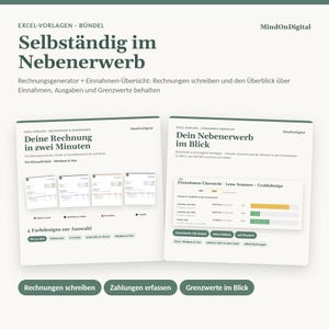 Excel Template Set for Self-Employed Part-Time Jobs | Invoice Template for Small Businesses + Income Overview with Thresholds | Windows & Mac image 1