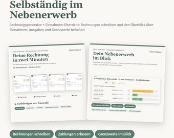 Excel Vorlagen Set Selbständig im Nebenerwerb | Rechnungsvorlage Kleinunternehmer + Einnahmen Übersicht mit Grenzwerten | Windows & Mac