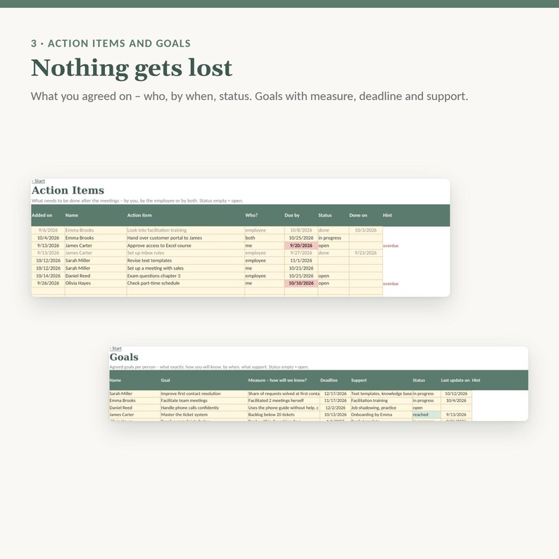 One on One Meeting Template for Managers | Excel Tracker for 1:1 Check-ins, Action Items and Goals | Team Leader, No Macros image 4