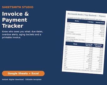 Invoice Tracker Spreadsheet and Printable Invoice Template, Google Sheets & Excel, Accounts Receivable Aging, Partial and Overdue Payments