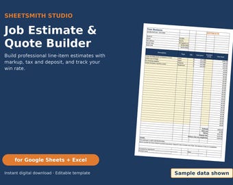 Contractor Estimate Template for Google Sheets & Excel, Job Quote Builder with Markup, Sales Tax and Deposit, Printable Quote, Quote Tracker