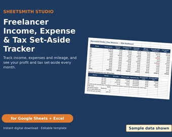 Self Employed Income and Expense Tracker Spreadsheet, Google Sheets & Excel, Freelancer Bookkeeping, 1099 Quarterly Tax Set Aside, Mileage