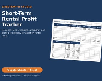 Short Term Rental Spreadsheet Template, Google Sheets & Excel, Vacation Rental Income and Expense Tracker, Host Profit, Occupancy and ADR