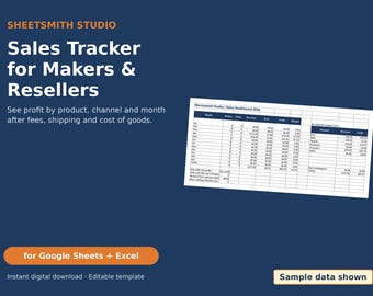 Reseller Spreadsheet and Sales Tracker for Google Sheets & Excel, Online Seller Profit Tracker by Product and Channel, Fees, COGS
