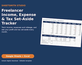 Self Employed Income and Expense Tracker Spreadsheet, Google Sheets & Excel, Freelancer Bookkeeping, 1099 Quarterly Tax Set Aside, Mileage