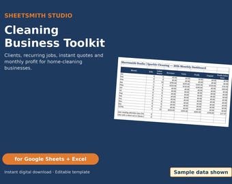 Cleaning Business Spreadsheet Template for Google Sheets & Excel, House Cleaning Pricing Calculator, Quote, Client and Job Log, Profit