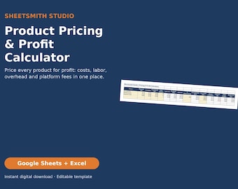 Product Pricing Calculator Spreadsheet, Google Sheets & Excel, Craft and Handmade Pricing Template, Seller Fee, Profit Margin and Break Even