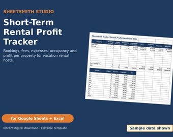 Short Term Rental Spreadsheet Template for Google Sheets & Excel, Vacation Rental Income and Expense Tracker, Host Profit, Occupancy