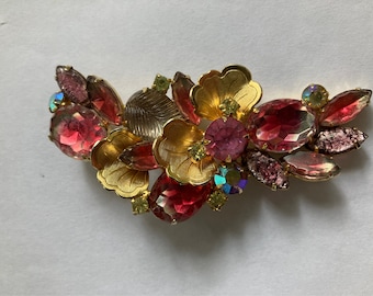 Vintage Givre Art Glass Pink Rhinestone Brooch