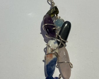 Tourmaline Aquamarine Hematite Rose Quartz Sodalite & Amethyst Release Trauma and Grief Pendant OOAK