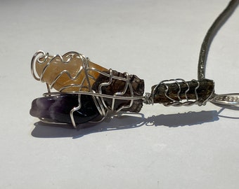 Smoky Quartz, Citrine, Amethyst and Green Tourmaline Conversion Alchemy Transformation Pendant OOAK