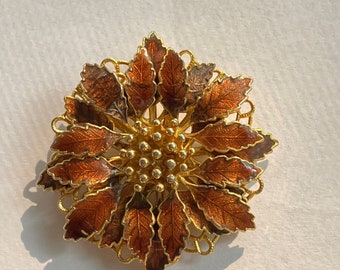 Vintage Enamel Leaf Brooch