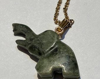 Vintage Gold Tone and Jade Elephant Necklace 1980s