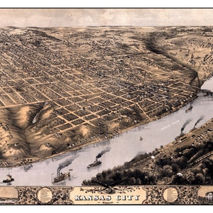 Kansas City Missouri 1869 Vogelperspektive Panoramakarte digital remastered Poster digitaler Download