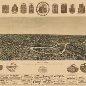 Dallas Texas 1892 Vogelperspektive Panoramakarte digital remastered Poster digitaler Download