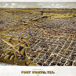 FORT WORTH TEXAS 1891 Vogelperspektive Panoramakarte digital remastered Poster digitaler Download