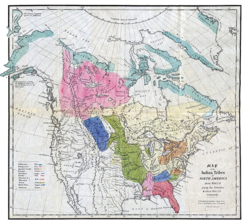 American Indian Tribes 1600 1800 Antique Map Digitally Remastered