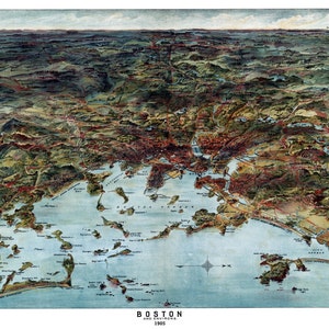Boston Massachusetts 1905 Vogelperspektive Panoramakarte digital remastered Poster digitaler Download