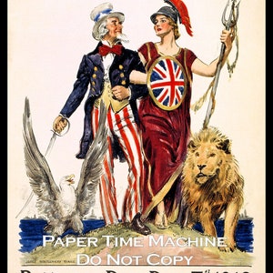 Britain&#39;s Day Britannia & Uncle Sam WWI Vintage Art Print - Digitally Remastered Fine Art Print / Poster Digital Download