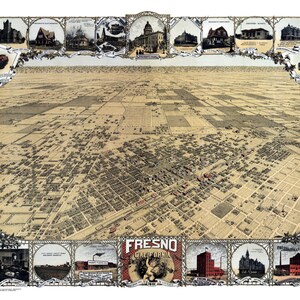 Fresno Kalifornien 1901 Vogelperspektive Panoramakarte digital remastered Poster digitaler Download
