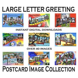 Coleção de cartões postais com letras grandes DOWNLOAD DIGITAL - Mais de 40 imagens de cartões postais remasterizados digitalmente com letras grandes