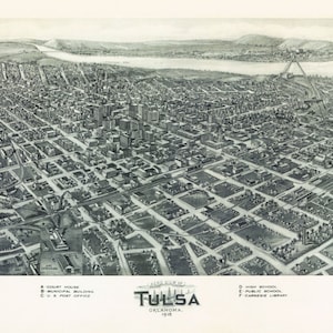 Tulsa Oklahoma 1918 Vogelperspektive Panoramakarte digital remastered Poster digitaler Download