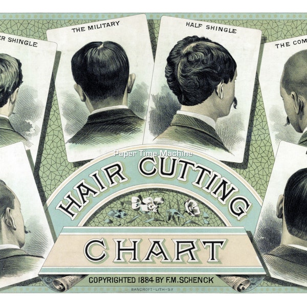 Hair Cutting Chart Vintage Digitally Remastered Fine Art Print / Poster Digital Download Printable