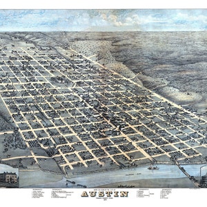 Austin Texas 1873 Vogelperspektive Panoramakarte digital remastered Poster digitaler Download