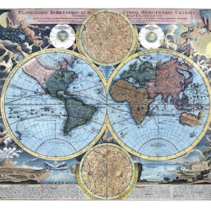 Anfang 1700 antike Weltkarte DIGITAL DOWNLOAD Sehr früh und verziert digital remastered Karte der bekannten Welt