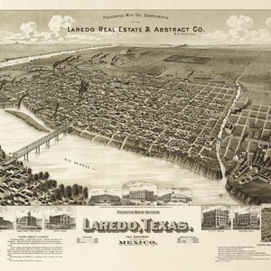 LAREDO TEXAS 1890 Vogelperspektive Panoramakarte digital remastered Poster digitaler Download