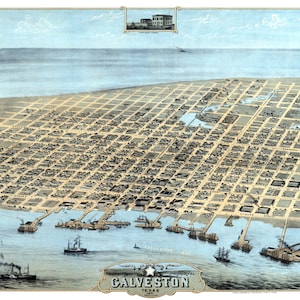 GALVESTON TEXAS 1871 Vogelperspektive Panoramakarte digital remastered Poster digitaler Download
