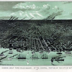 Detroit Michigan 1889 Vogelperspektive Panoramakarte digital remastered Poster digitalherunterladen