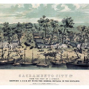 Sacramento Kalifornien 1850 Vogelperspektive Panoramakarte digital remastered Poster digitaler Download